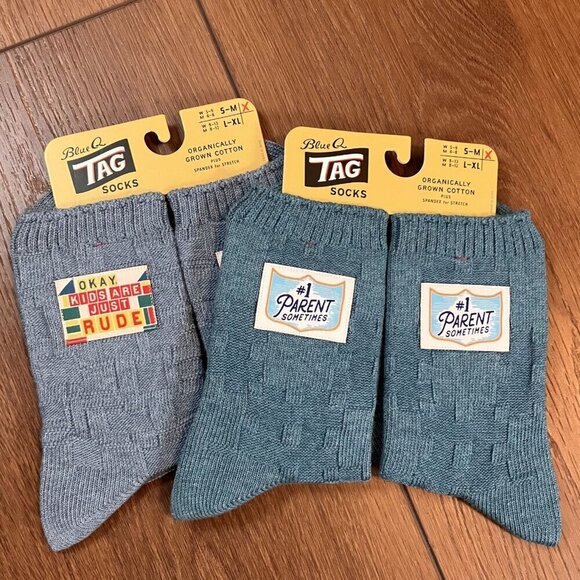 Blue Q Tag NWT 2 Pair Blue Organic Cotton Tag Socks Size S/M - Picture 1 of 8